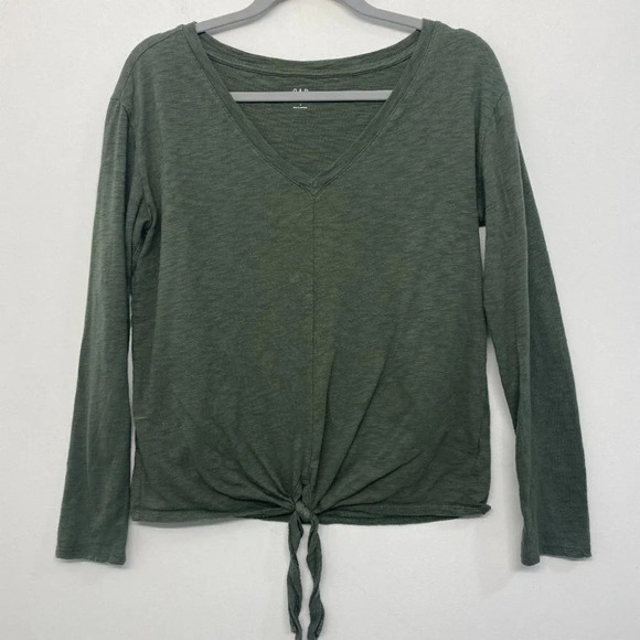 Gap Women's Tie Front Long Sleeve Shirt Blouse Tee Green Small - Picture 1 of 6